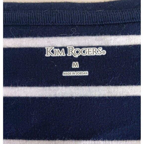 NWT Kim Rogers Women's Size M Navy/White Striped 100% Cotton 3/4" Sleeve Tee - Picture 4 of 8